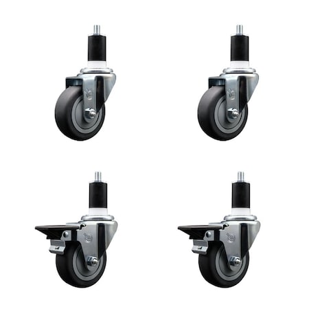 Service Caster 3.5'' Thermoplastic Rubber Wheel Swivel 1-1/2'' Expanding Stem Caster Set 2 Brakes, 4PK SCC-EX20S3514-TPRB-2-PLB-2-112